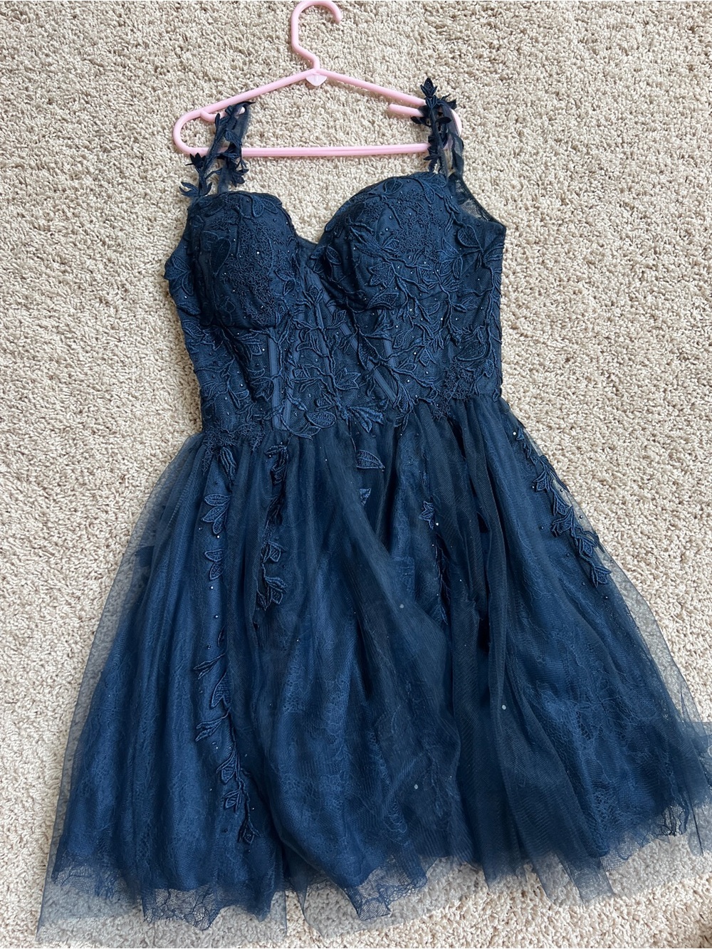 Girls Navy Floral Lace Tulle Party Dress